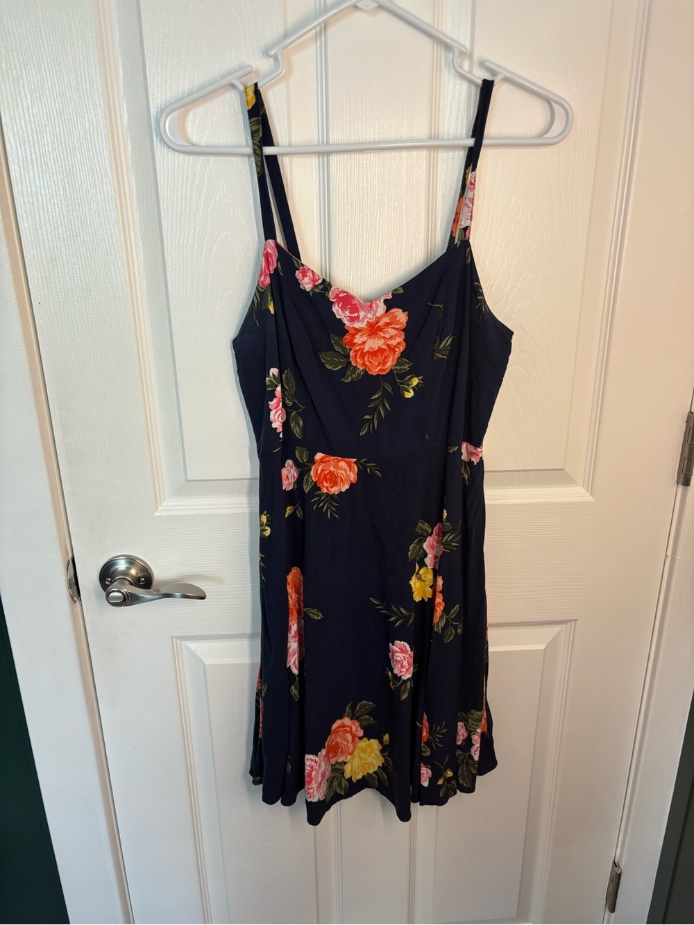 Old Navy Floral Cami Fit & Flare Dress Navy Blue Pink Yellow Roses Small